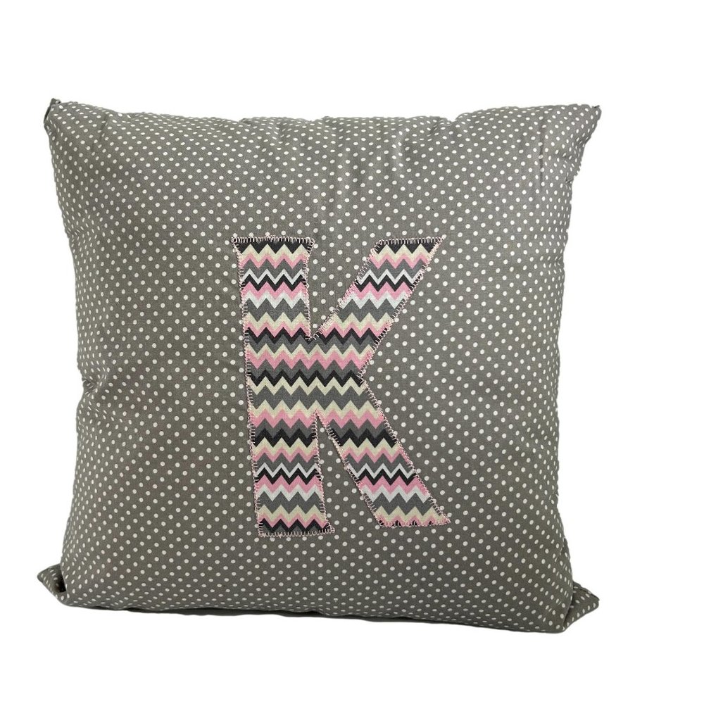 Throw Accent Pillow Gray White Polka Dot Letter K Pink Chevron 17" Square in goo